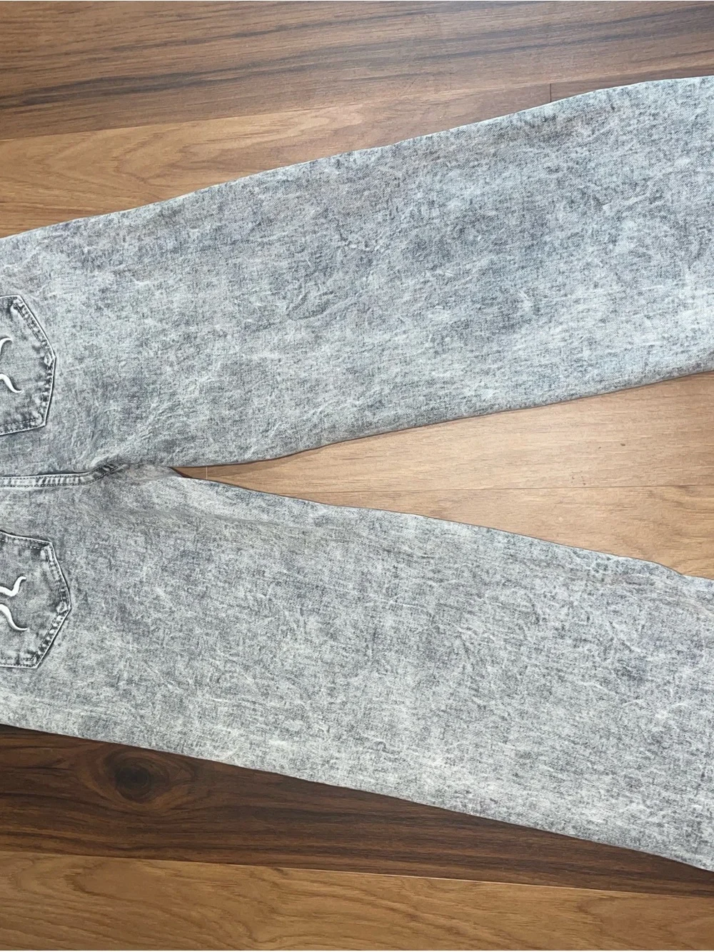SHEIN Gray Acid-Wash Jeans with Red Cherry Embroidery